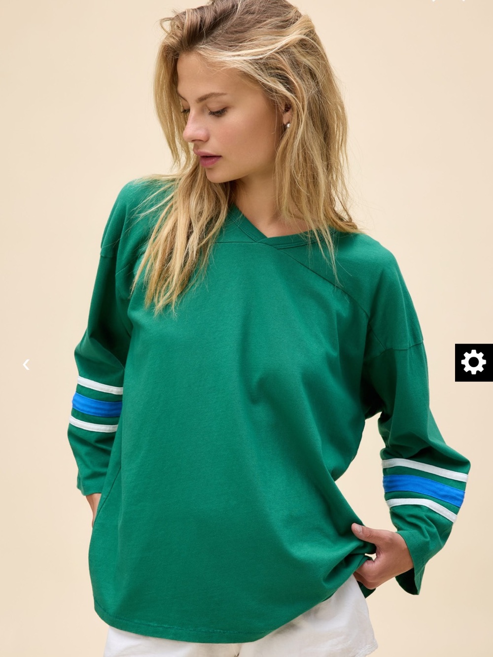 Daydreamer LA DREAMER Hockey Jersey Long Sleeve Jade/Blue Women’s S/Made In LA